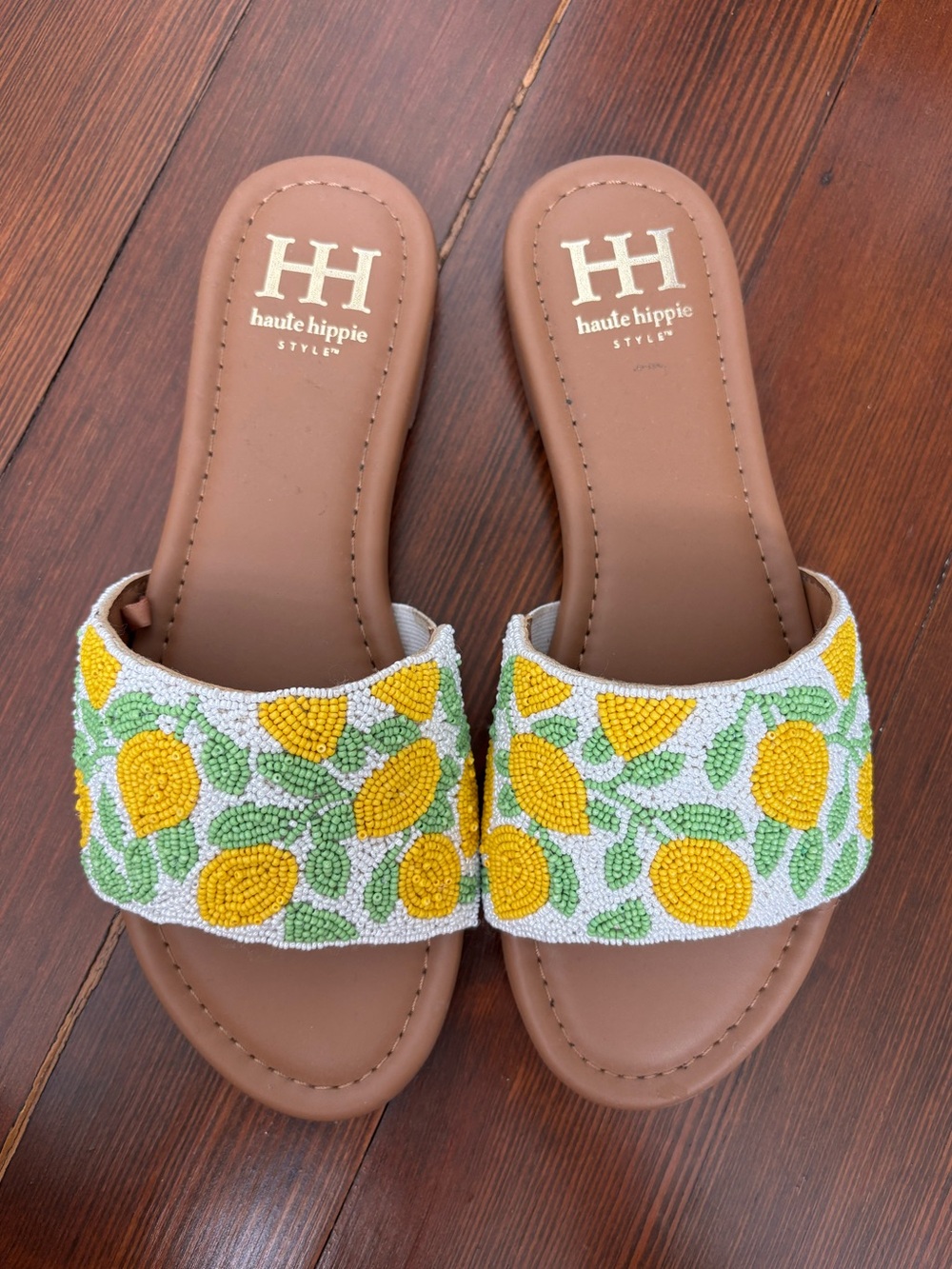 Haute Hippie beaded lemon sandals